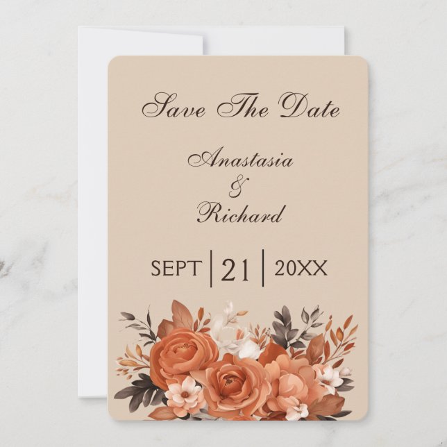 Save The Date Terracotta légère et orange brûlée Enregistrer la  (Devant)