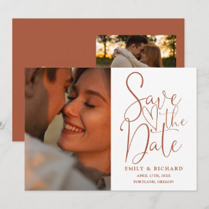 Save The Date Terracotta Mariage 2 Photo Élégant Script