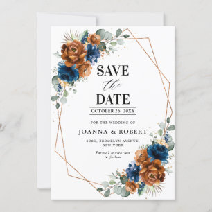 Save The Date Terracotta Marine Bleu Vert Mariage géométrique Sa