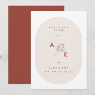 Save The Date Terracotta Moderne Floral Monogramme Double Arche