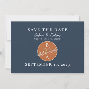 Save The Date Terracotta Noces Monogramme Marine
