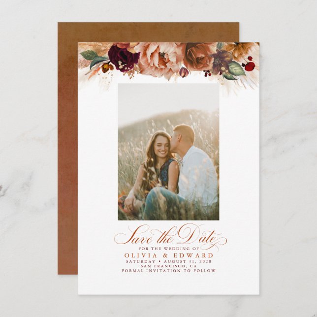 Save The Date Terracotta Pampas Grass Enregistrer La Date Photo (Devant / Derrière)