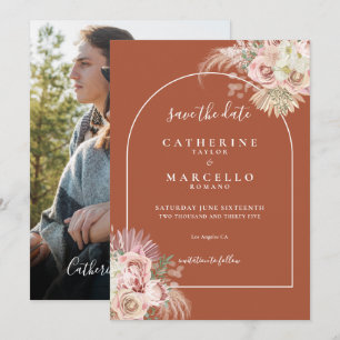 Save The Date Terracotta Pampas Mariage photo en herbe