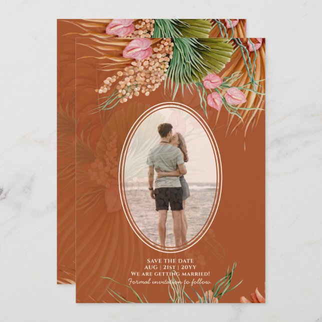 Save The Date Terracotta Pampas Mariage PHOTO Grass Enregistrer  (Devant / Derrière)