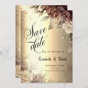 Save The Date Terracotta Roses Élégant Script Or Enregistrer La 