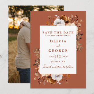 Save The Date Terracotta Rustic Watercolor Floral Photo Mariage