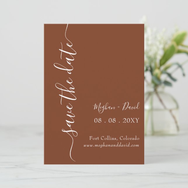 Save The Date Terracotta rustique brûlé Orange moderne (Debout devant)