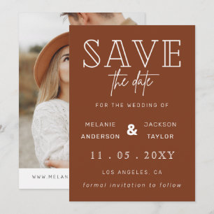 Save The Date Terracotta Rustique Burtic Orange Boho Photo