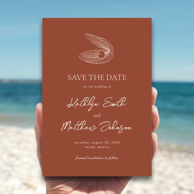 Save The Date Terracotta Shell Beach Océan Destination Mariage (Créateur téléchargé)