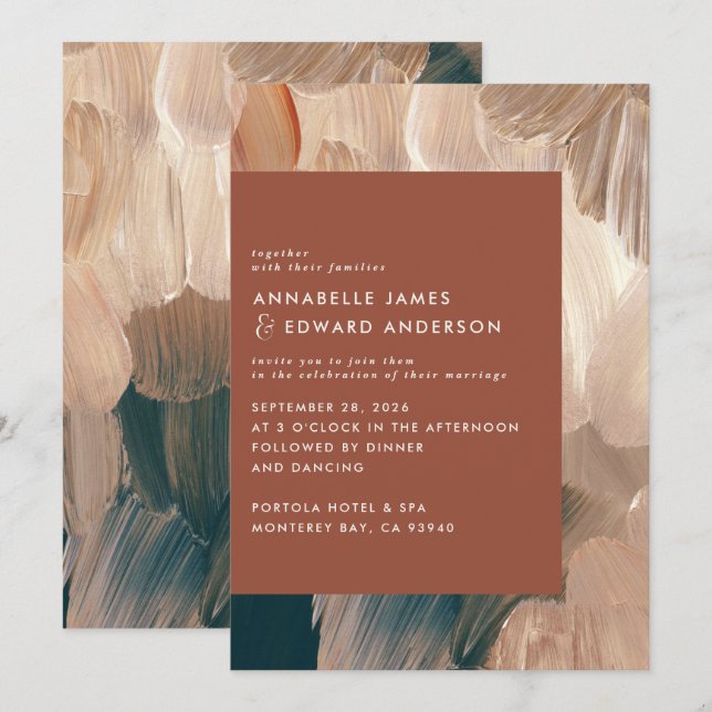 Save The Date Terracotta turquoise peint moderne design mariage  (Devant / Derrière)