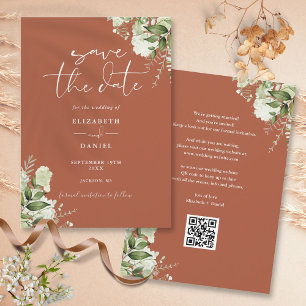 Save The Date Terracotta Vert Floral QR Code Mariage