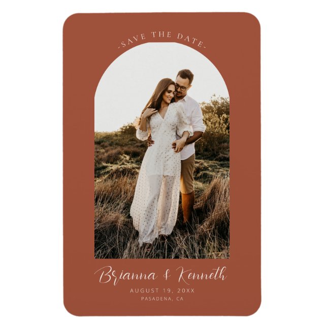 Save The Date Terracotta with Arch Photo Magnet (Vertical)