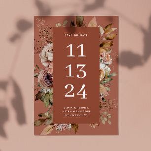Save The Date Terre Cuite Argile Rose Automne   Floral Bois de R