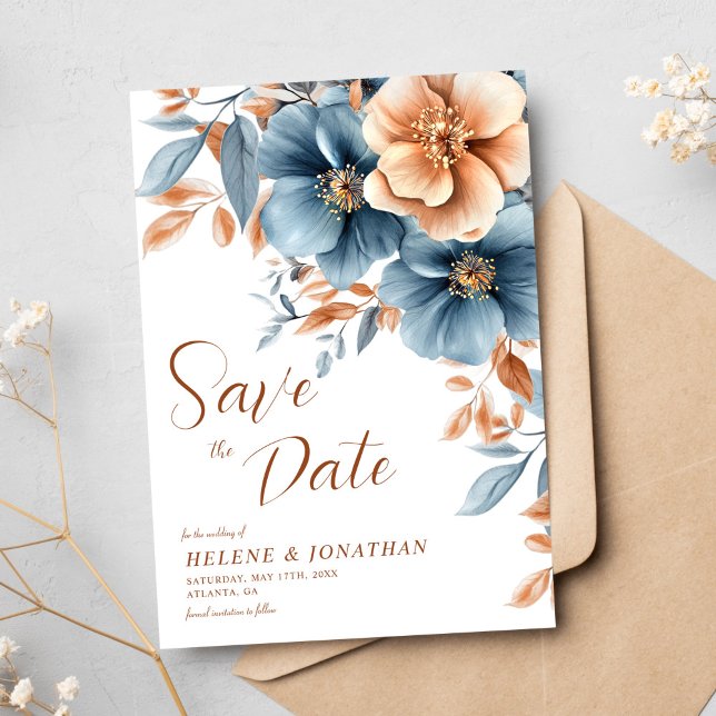 Save The Date Terre cuite bleue poussière Jardin Élégant Mariage (Dust Blue Terracotta Garden Elegant Wedding Save The Date)