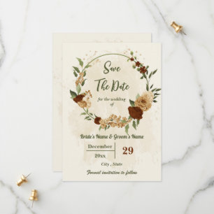 Save The Date terre cuite tonalité de terre mariage vert fleuri