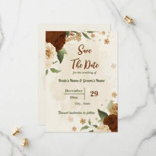 Save The Date terre cuite tonalité de terre mariage vert fleuri