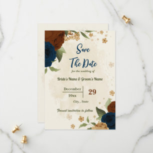 Save The Date terre cuite tonalité marine floral vert mariage