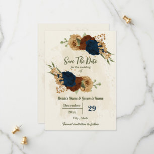 Save The Date terre cuite tonalité marine floral vert mariage