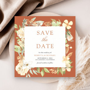 Save The Date Terreux Douce Pêche Floral Terre Cuite Mariage