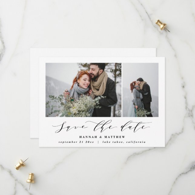 Save The Date Texte de script photo élégant mariage moderne (Devant/Arrière en situation)