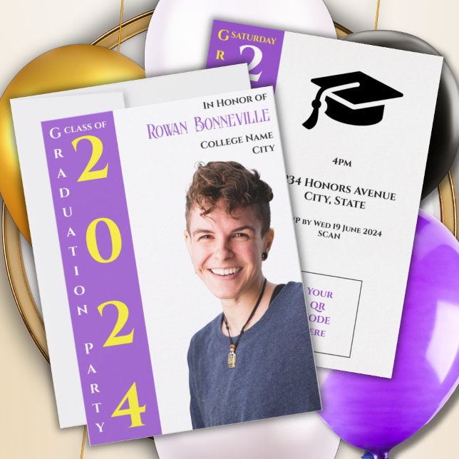 Save The Date Texte moderne 1 Photo Jaune Blanc Violet Noir (Créateur téléchargé)