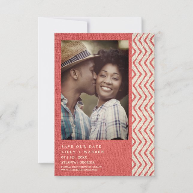 Save The Date Textile de Boho rouge : un couple romantique (Devant)