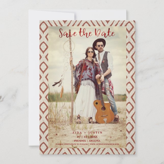Save The Date Textile rouge Boho Textile Textile Textile Couple  (Devant)