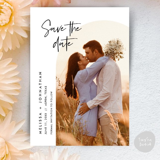 Save The Date Thème d'arche minimaliste moderne pour la date de  (Wedding Sate The Date Modern Minimalist Clean signature script Theme Card PDF Black and White)