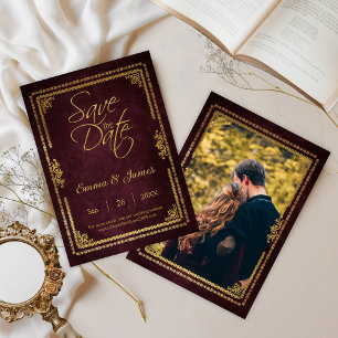 Save The Date Thème de livre de conte de fées vintage Bourgogne