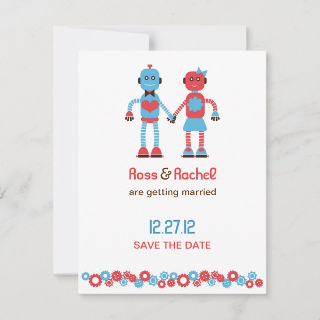 Save The Date Thème de mariage de robot mignon Enregistrer la da (Devant)