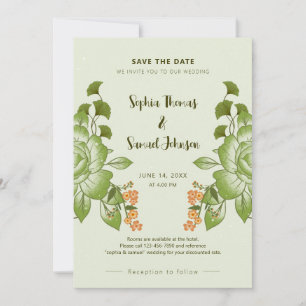 Save The Date Thème de Mariage Floral Rose vert