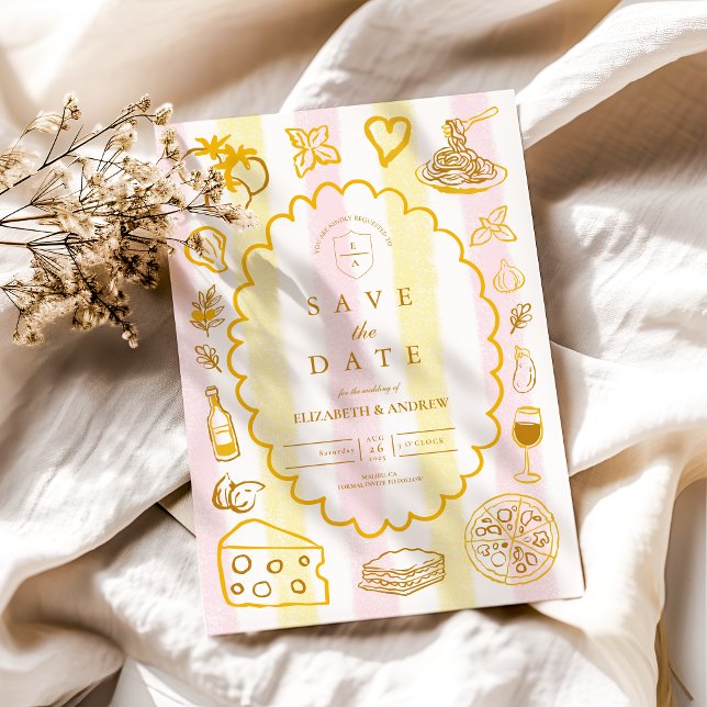 Save The Date Thème de nourriture de mariage italien pastel (Créateur téléchargé)