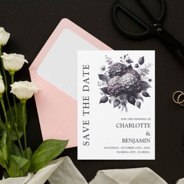 Save The Date Thème gothique Hydrangea Fleurs de mariage (Créateur téléchargé)