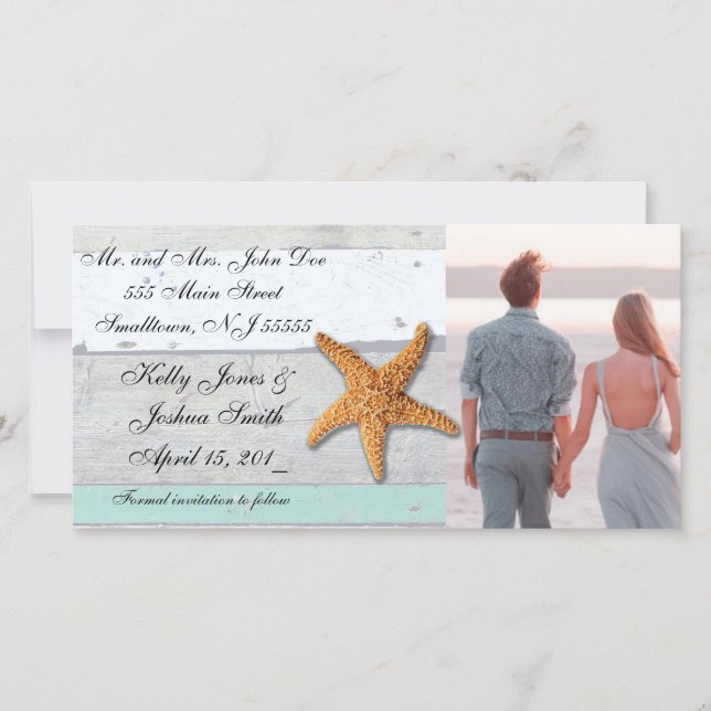 Save The Date Thème Plage Starfish Mariage Rustique (Devant)