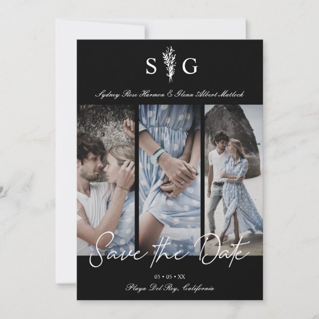 Save The Date Three Wedding Photo Collage Engagement Session (Devant)