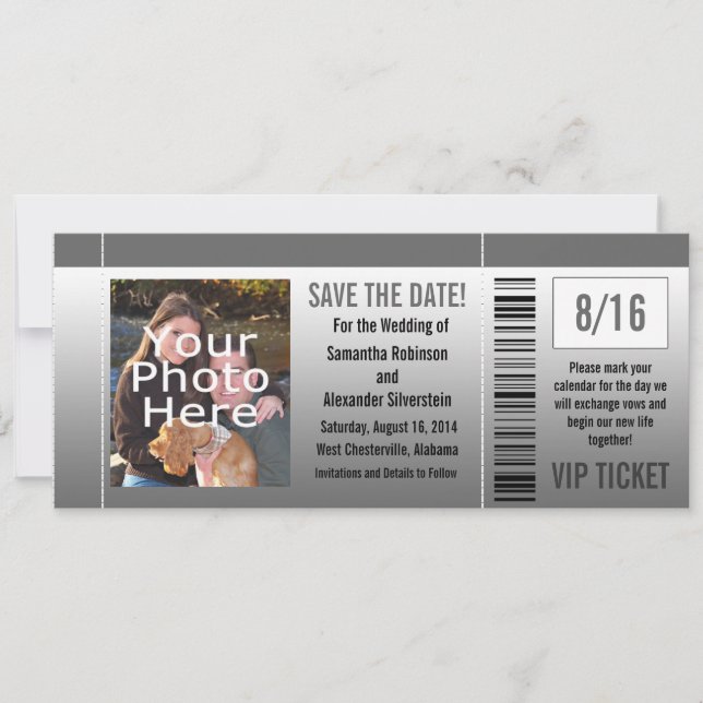 Save The Date Ticket photo Gris Shades (Devant)