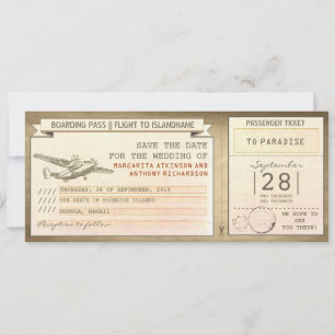 Save The Date tickets d'embarquement -vintage enregistrer la dat