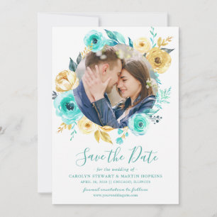 Save The Date Tiffany Gold Floral Wreath Photo Enregistrer la da
