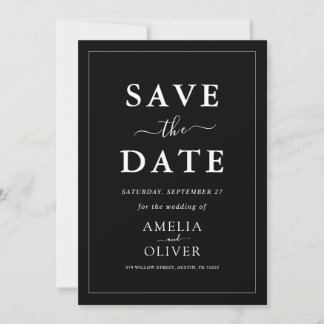 Save The Date Timeless Dark Black Modern Minimalist Wedding