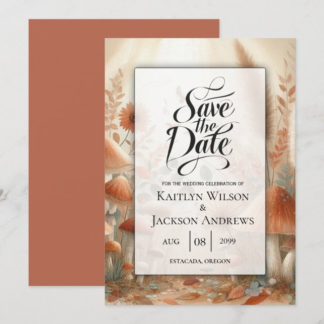 Save The Date Toadstool en terre cuite Mariage magique (Devant / Derrière)