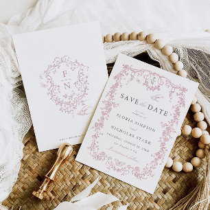 Save The Date Toile de Jouy Mariage Sauvez la date Dusty rose