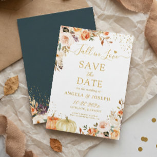 Save The Date Tombe en amour Automne Gold Floral Citrouille Mari