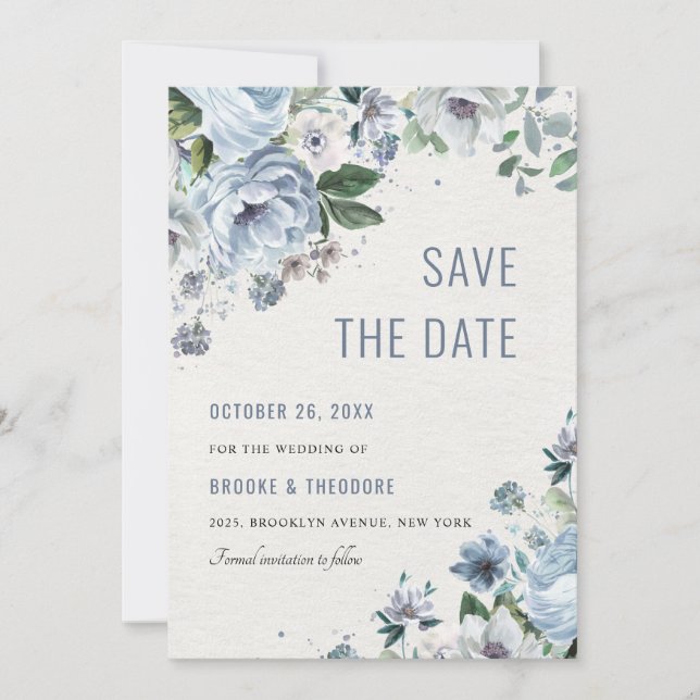 Save The Date Tons de gris bleu foncé hiver Mariage rustique (Devant)