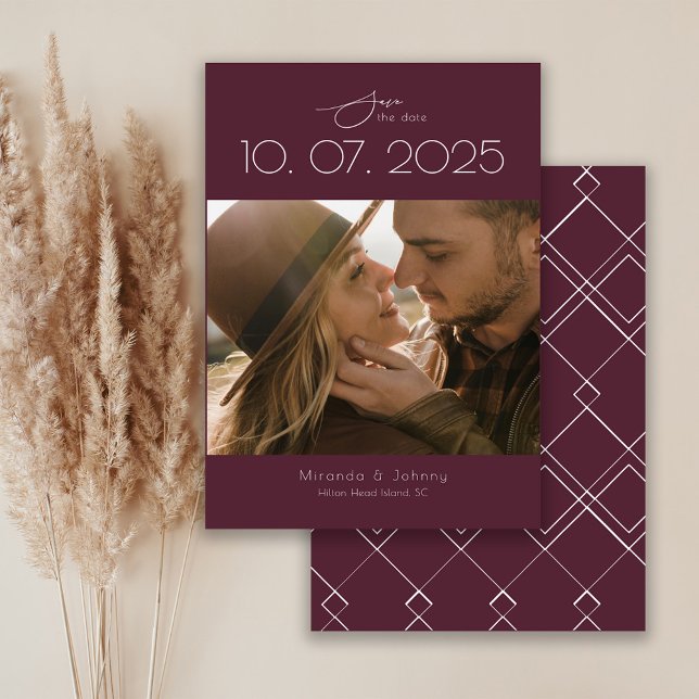 Save The Date Topographie moderne Bourgogne Mariage Photo (Créateur téléchargé)