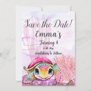 Save The Date Tortue 4e anniversaire, sous la mer