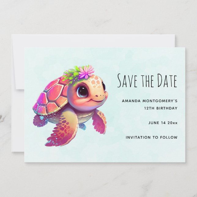 Save The Date Tortue de mer rose Whimsical & mignon (Devant)