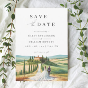 Save The Date Toscane aquarelle illustration Mariage Skyline