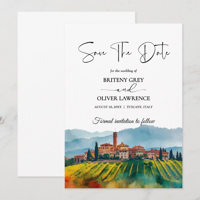 Save The Date TOSCANE Italie Aquarelle Horizon (Devant / Derrière)