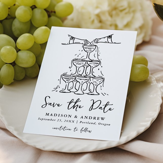 Save The Date Tour de Champagne Whimsical Mariage manuscrit (Créateur téléchargé)