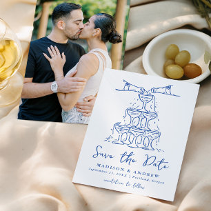 Save The Date Tour de Champagne Whimsical Mariage photo bleu